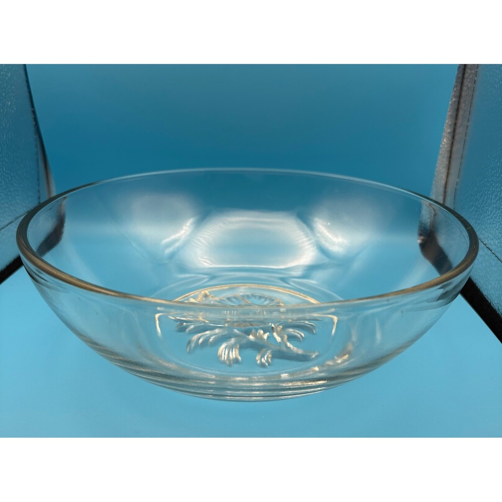 Jeannette Glass Camellia Serving Bowl 9 Inch Clear Embossed Flower Vintage 1940s